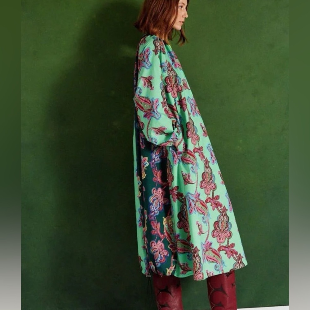 Tibi paisley print split panel long sleeve maxi dress